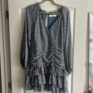 Astr Blue Tiered Wrap Sundress with Bishop Sleeves